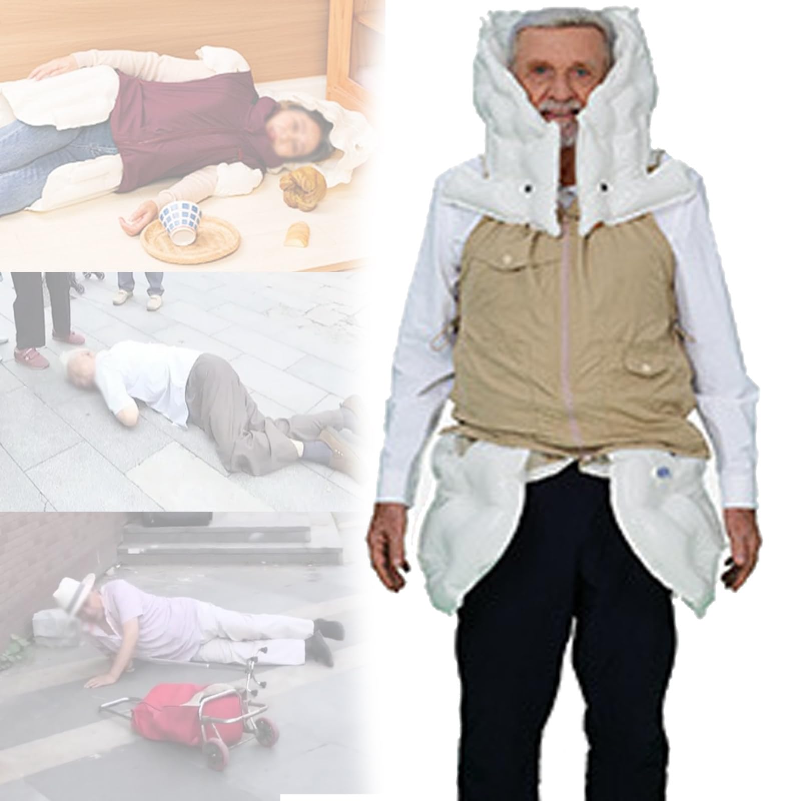 Chaleco anticaída inteligente para personas mayores, chaleco de seguridad con airbag para exteriores, alarma de monitoreo remoto, posicionamiento y registro deportivo,Menkhaki-M