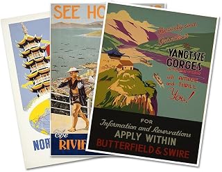 Set of Three (3) China and Asia Travel Airline Advertisements (1) Yangtsze Gorges (2) Riviera of the Orient (3) Overland Route | Art Print Poster Vintage Wall Decor (12 x 16 inches)