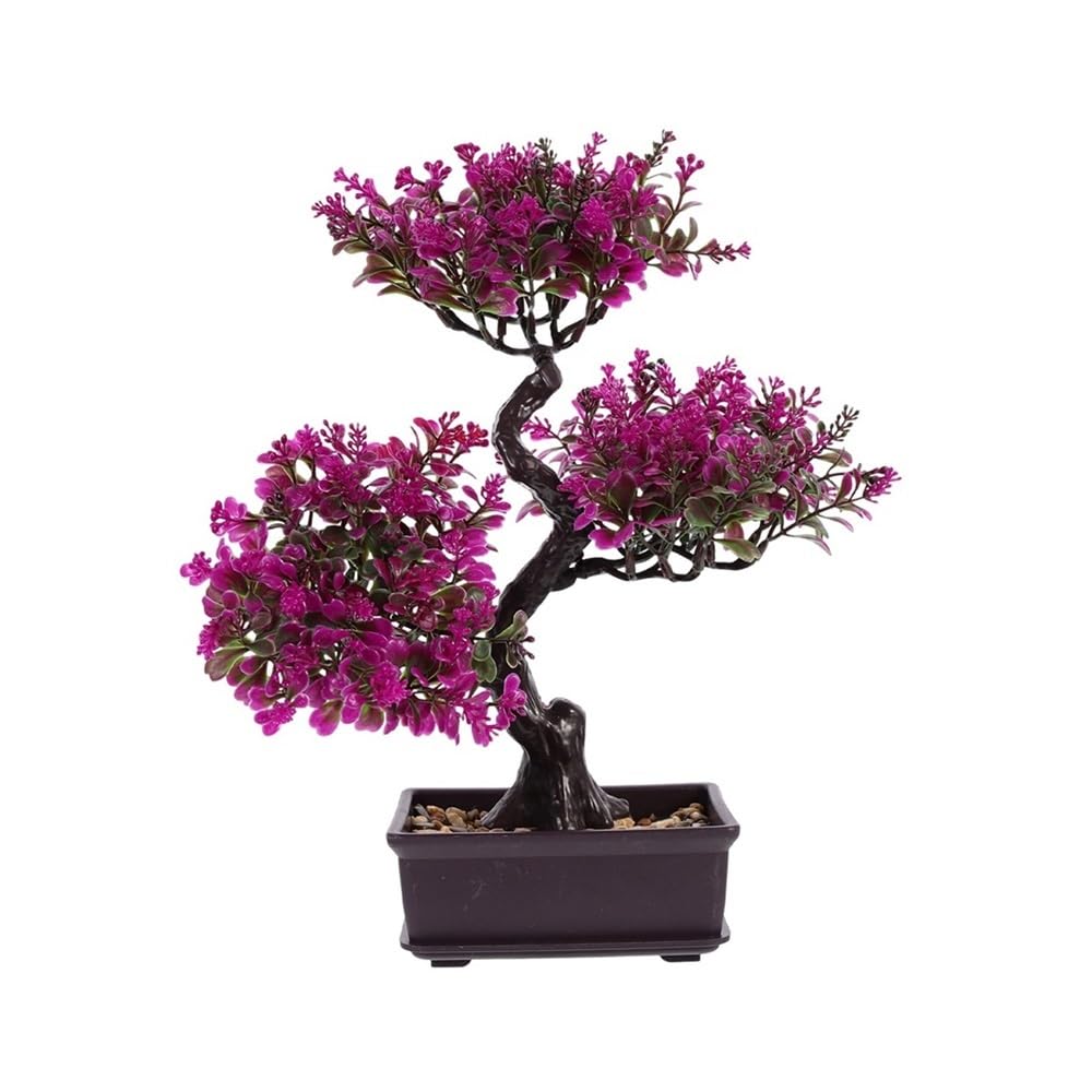 HCZKIUJY Bonsai Fake Potted Plants Artificial Bonsai Tree Faux Plants Tree Simulation Guest Garden Table Decor Plant (Purple)