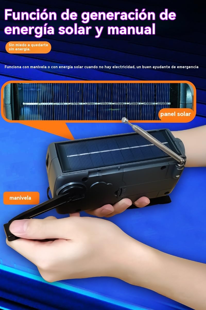Radio Manivela de Emergencia Portátil, Radio Am/FM/SW Recargable Solar y por Manivela,con Linterna LED,2000mAh Powerbank,Bluetooth 5.0, Cargador Celular, Alarma SOS para Camping y Supervivencia