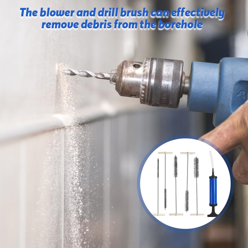 6-tlg. Bohrlochbürsten Set - Edelstahl Reinigungsbürsten 8-25mm Mit Ausblaspumpe