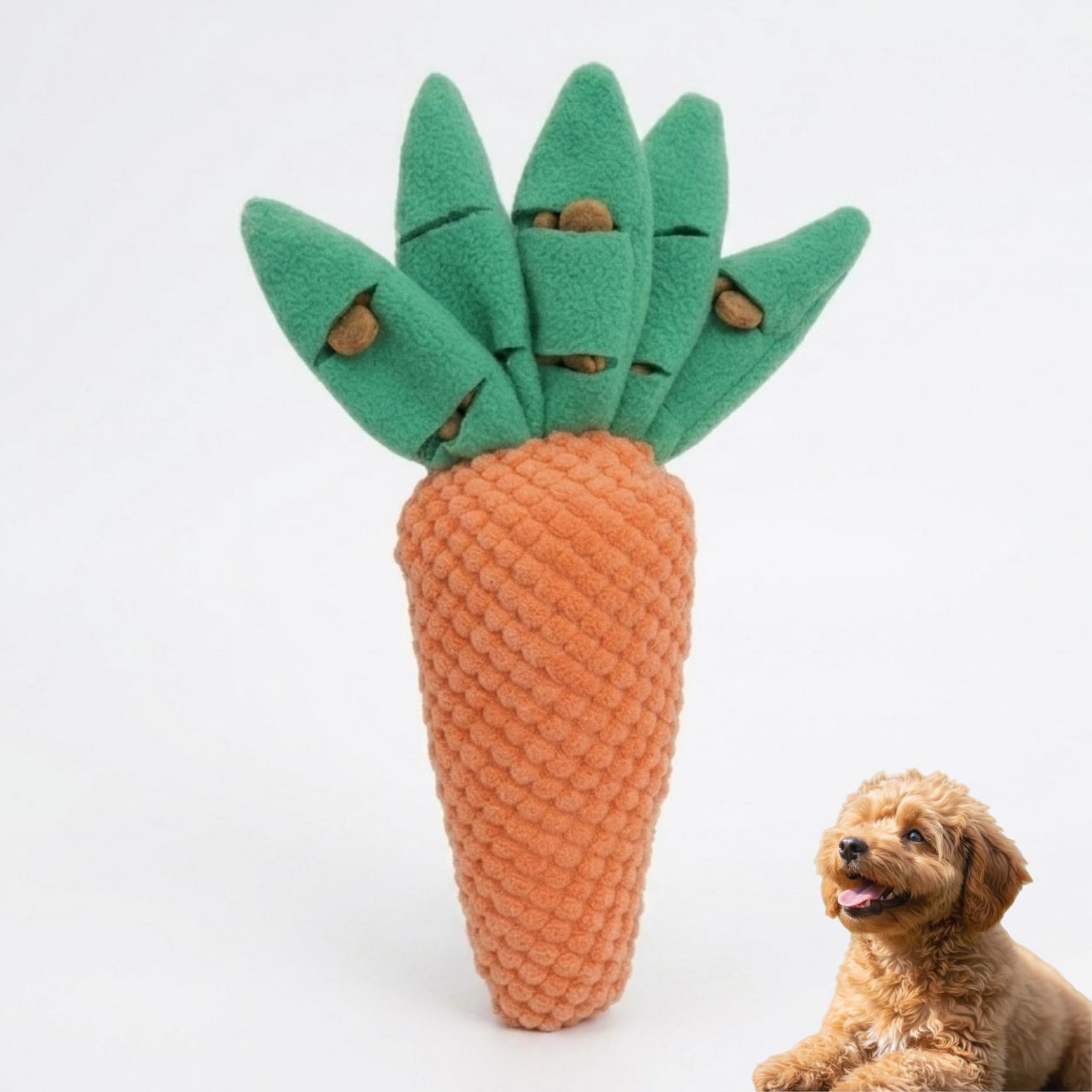 InekoAgua Carrot Snuffle Dog Toy, Interactive Squeaky Plush Puppy Toy with Treat Dispensing Pockets, Enrichment Mental Stimulating Nosework Toy for Small & Mini Dogs Foraging Training