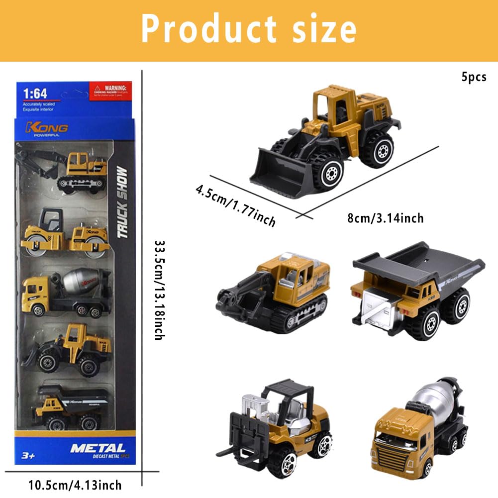 JiaggO Alloy Mini Construction Vehicles,Toy Car Construction Set,Engineering Vehicles Set with Excavators Mixer Truck Bulldozers Forklift,Building Educational Gift Toys for Boys-5pcs - Image 2
