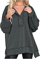Vista 1 de Sudaderas de gran tamaño para mujer, estilo casual, con botones abiertos, dobladillo irregular, talla grande, para ocultar el vientre, suéter