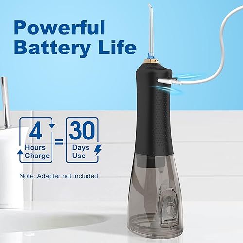 Miniatura 4 de Irrigadores de agua para dientes, irrigador oral inalámbrico recargable de 300 ml, con 5 modos y 5 puntas de chorro, limpiador de dientes IPX7 Negro