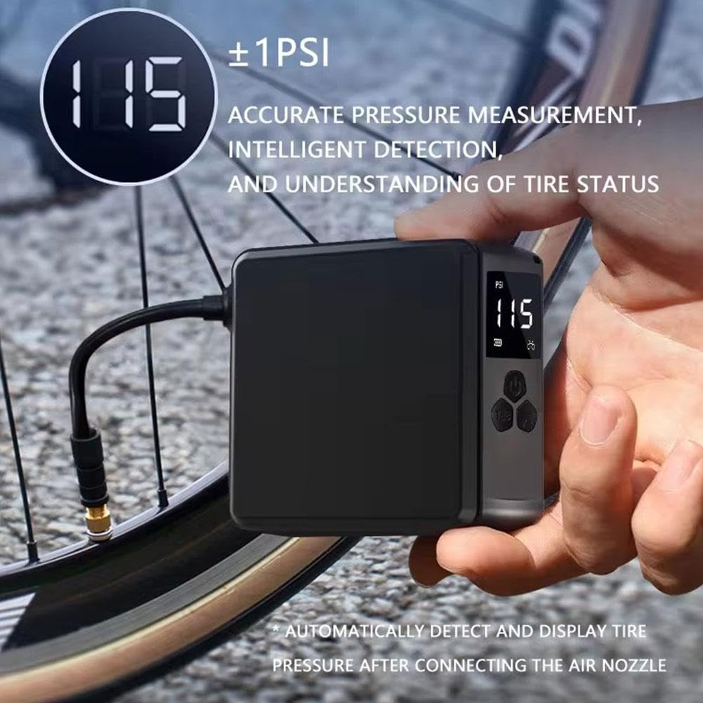 Pompka do roweru mini Elektryczna pompka do roweru, pompka do opon Przenośna pompa powietrza z kompresorem powietrza z zaworem Presta, zaworem Schradera i zaworem, 150PSI i akumulatorem/1816