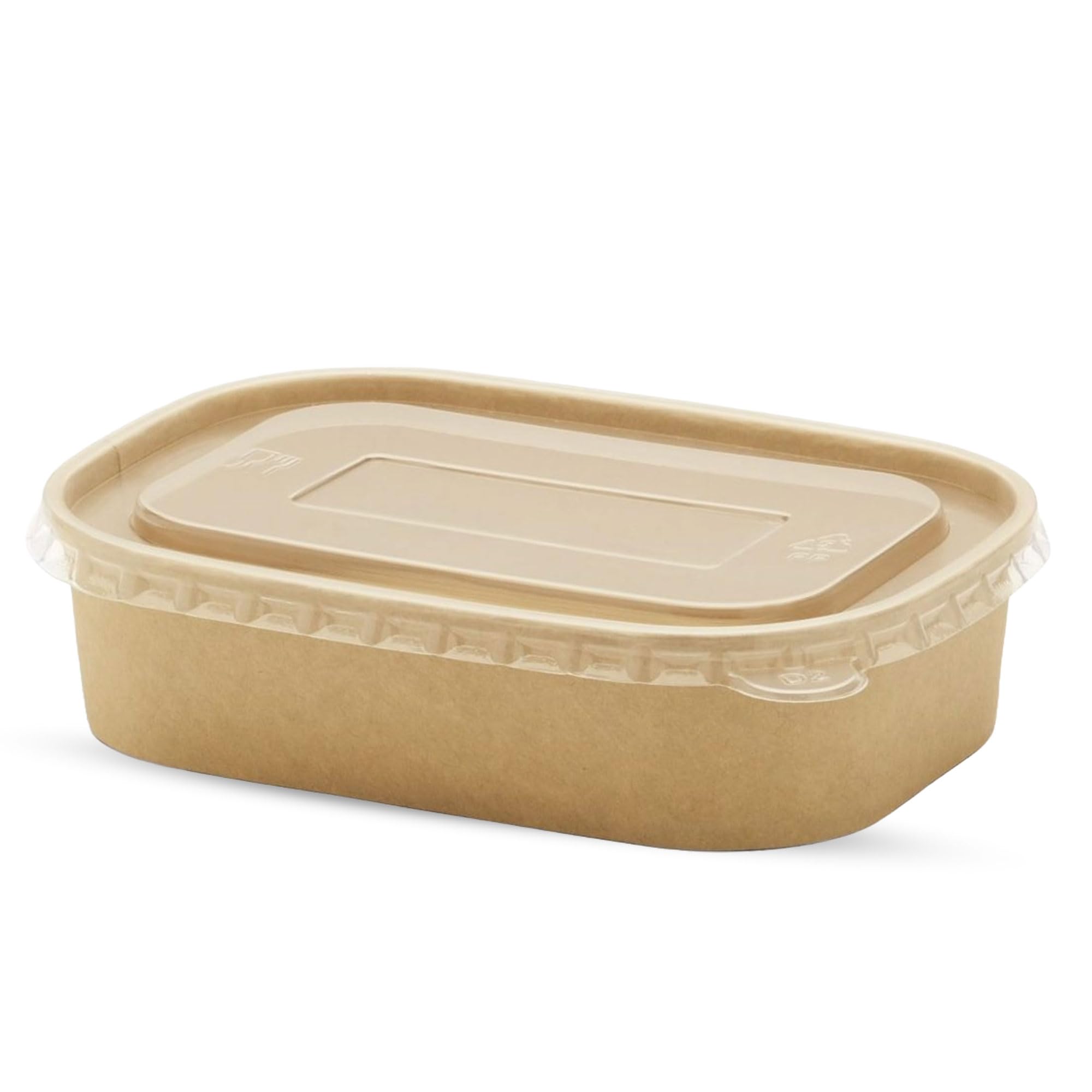 CHEF ROYALE 150x 500ml Food Kraft Food Storage Container with Plastic Lids Prep Takeaway Container Heavy Duty, Stackable and Ideal for Every Event.