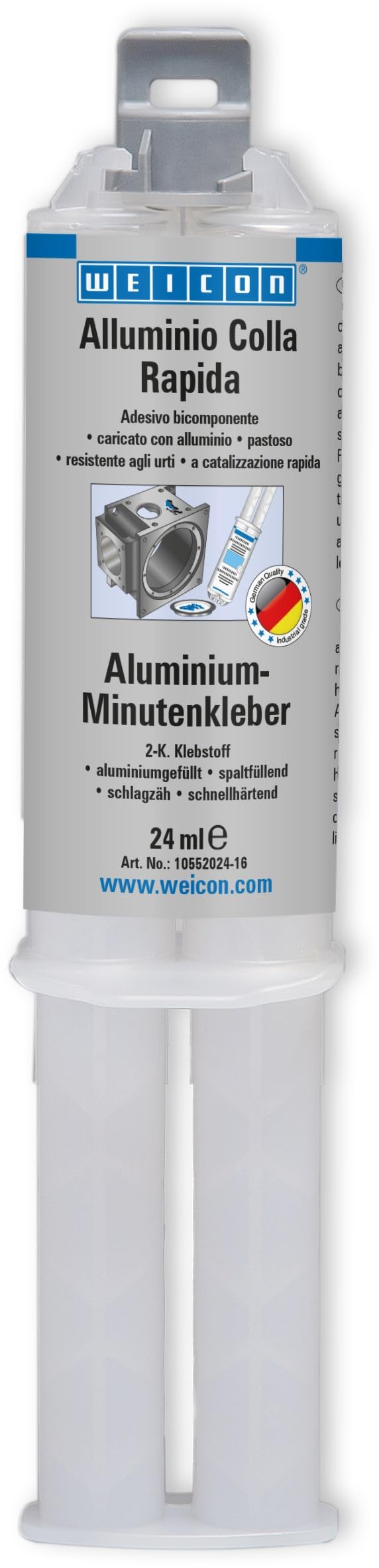 WEICON Alluminio Colla Rapida, adesivo epossidico bicomponente a polimerizzazione rapida a 2 componenti