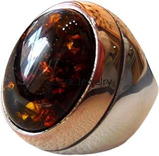 Baltic Amber Genuine Healing Gemstone Ring, Pure 925 Sterling Silver Huge Mens Ring, Statement Expensive Outstanding Ring, Fashionable Ring, Stunning Ring, Two Tone Ring (Baltic Amber)