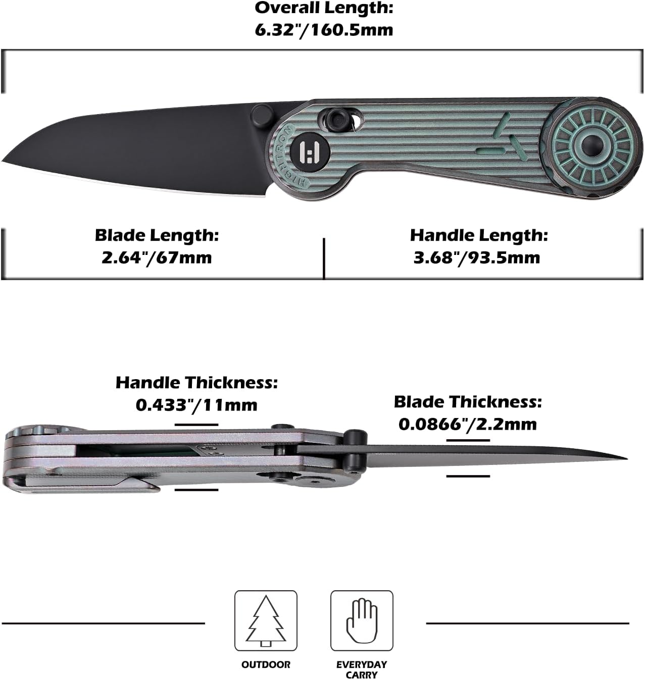 Hightron EdgePlay Premium Fidget Knife 2.64" M390 Blade Titanium Handle Axle Lock Knife with Thumb Stud Opener and Pocket Clip Utility EDC Knives with Playful Gear for Men Women Green