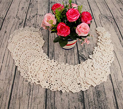 100% Cotton Handmade Crochet Doilies Cup Mat Pad Coaster 24 Vintage Crochet Motifs 2-7 inches Beige - Thumbnail 3