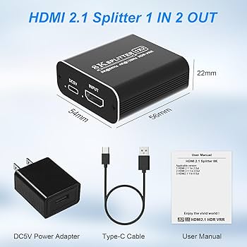 Amazon.com: HDMI 2.1 Splitter 8K@60Hz, HDMI Splitter 1 in 2 Out 4K