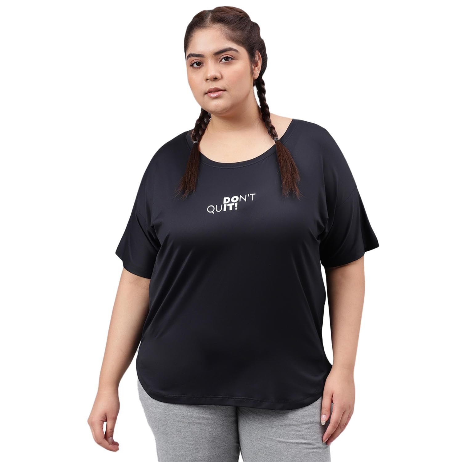 Women's Plus Size Dry Fit Gym Sports T-Shirt | Round Neck Dont Quit White - BLK - (MKHWT-1257)-image-49