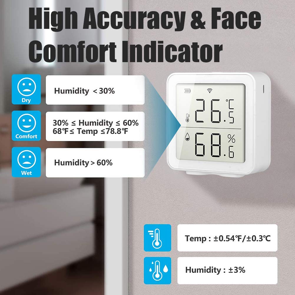 JTLB Thermomètre Außenthermometer, 10 * 9 * 5 Capteur d'humidité WiFi Intelligent Hygromètre Thermomètre Intérieur Extérieur Affichage LCD Numérique Moniteur d'humidité de la