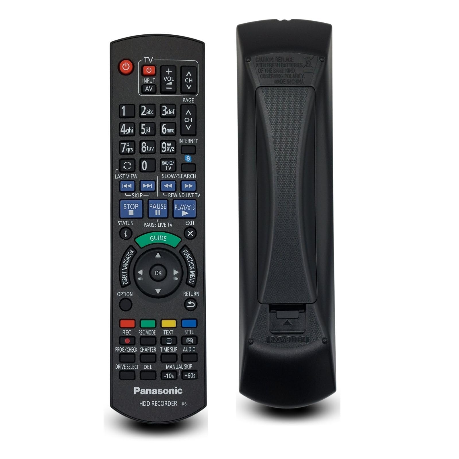 Panasonic N2QAYB000914 Télécommande d'origine pour enregistreur de disque dur Panasonic Blu-ray compatible avec DMR-HCT130 EG, DMR-HCT230 EG, DMR-HST130 EG, DMR-HST230 EG, DMR-BST800, DMR-HCT130 EG