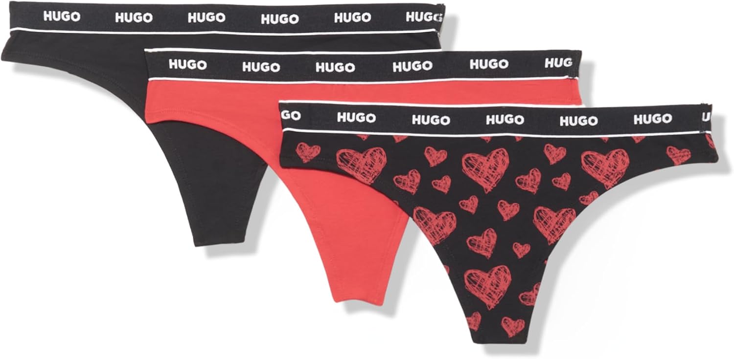 HUGO womens 3-pack Repeat Logo Cotton Stretch Thongs