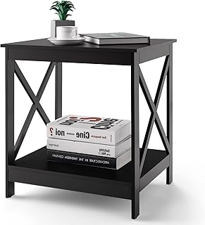 CASART Bedside Table, 2/3 Tier Nightstand End Table Wooden Accent Tables, X Shape Design Modern Sofa Side Tables for Living Room, Bedroom, Office(Coffee, 2 Tiers)