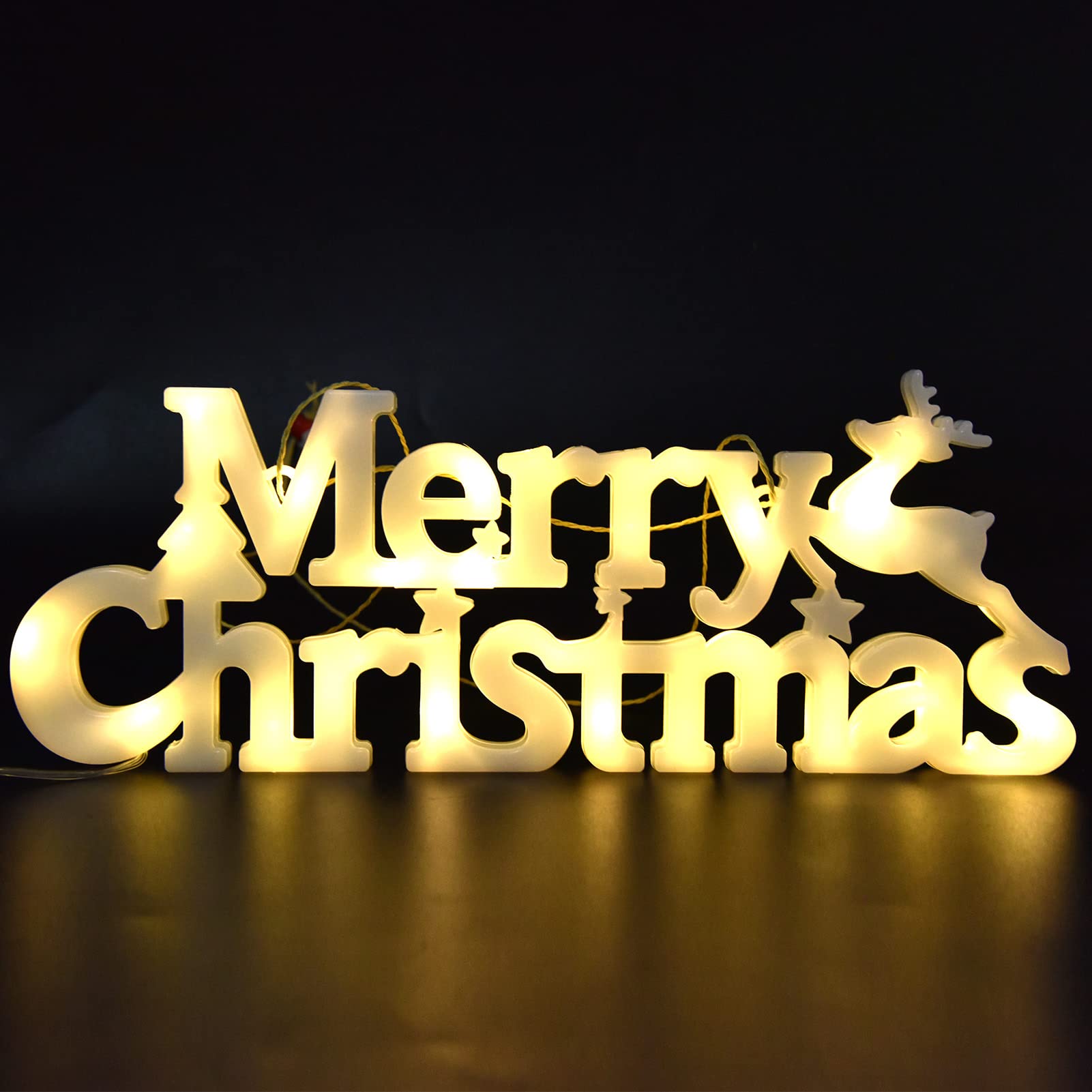 Masyrt LED Warm Letter Lights Letters Merry Christmas Lights Party Lamp Battery Operated Wall Hanging Lamp for Wedding Birthday Party Christmas Decorations