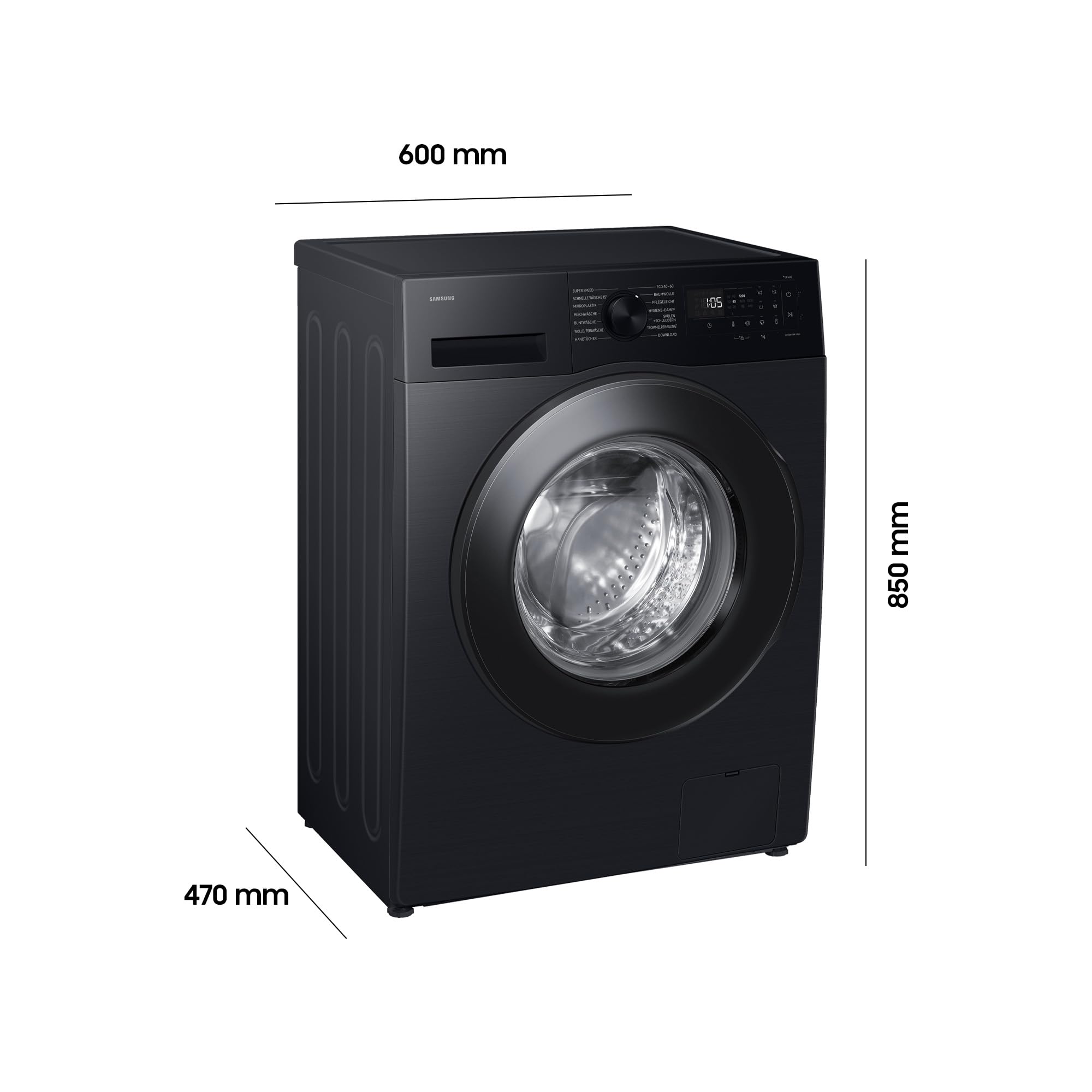 Samsung WW81FG5L32ABEG Waschmaschine, 8 kg, Platzsparende SLIM Ausführung, Nur 47 cm tief, AI Ecobubble und Energy Mode, SmartThings, Super Speed und Hygiene-Dampfprogramm, Schwarz