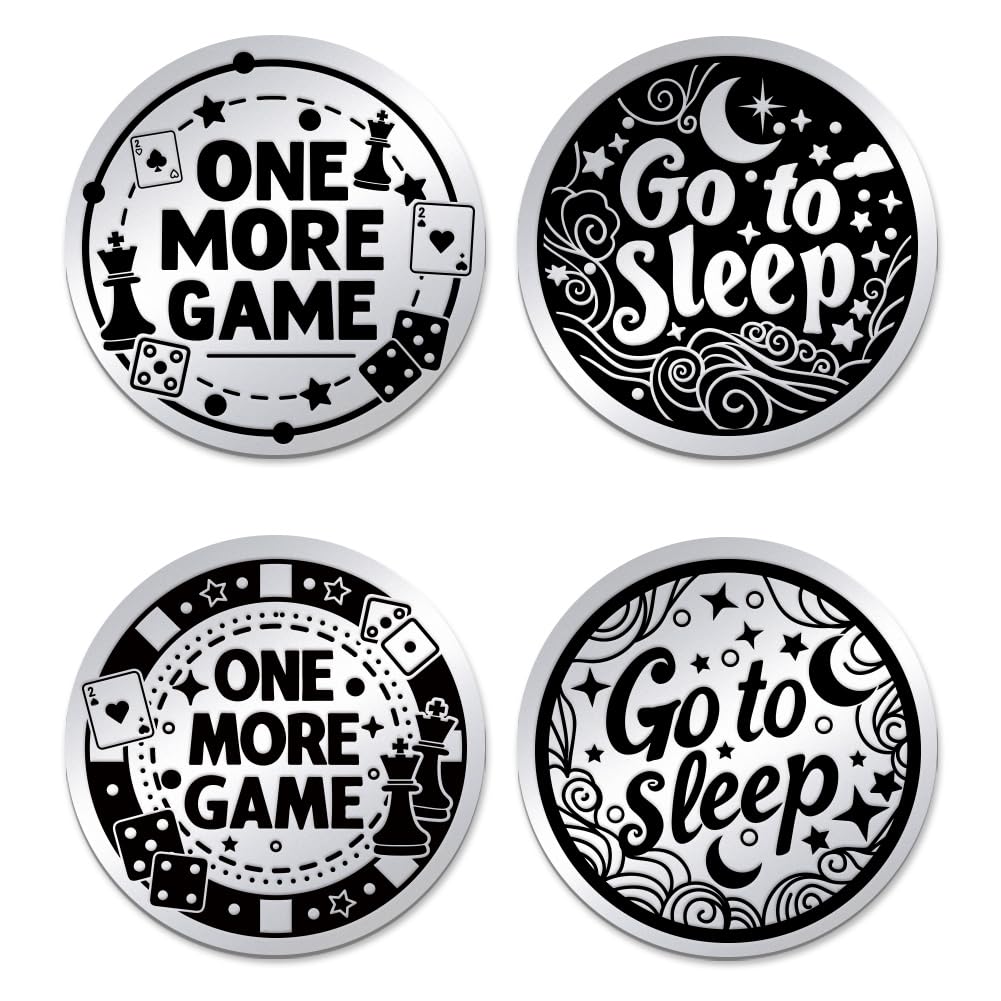UNICRAFTALE 2Pcs 2 Styles Funny Flip Coin for Game Lover One More Game Decision Maker Coin Stainless Steel Double Sided Decision Coins for Friends Home Party Graduation Gift for Men Womens