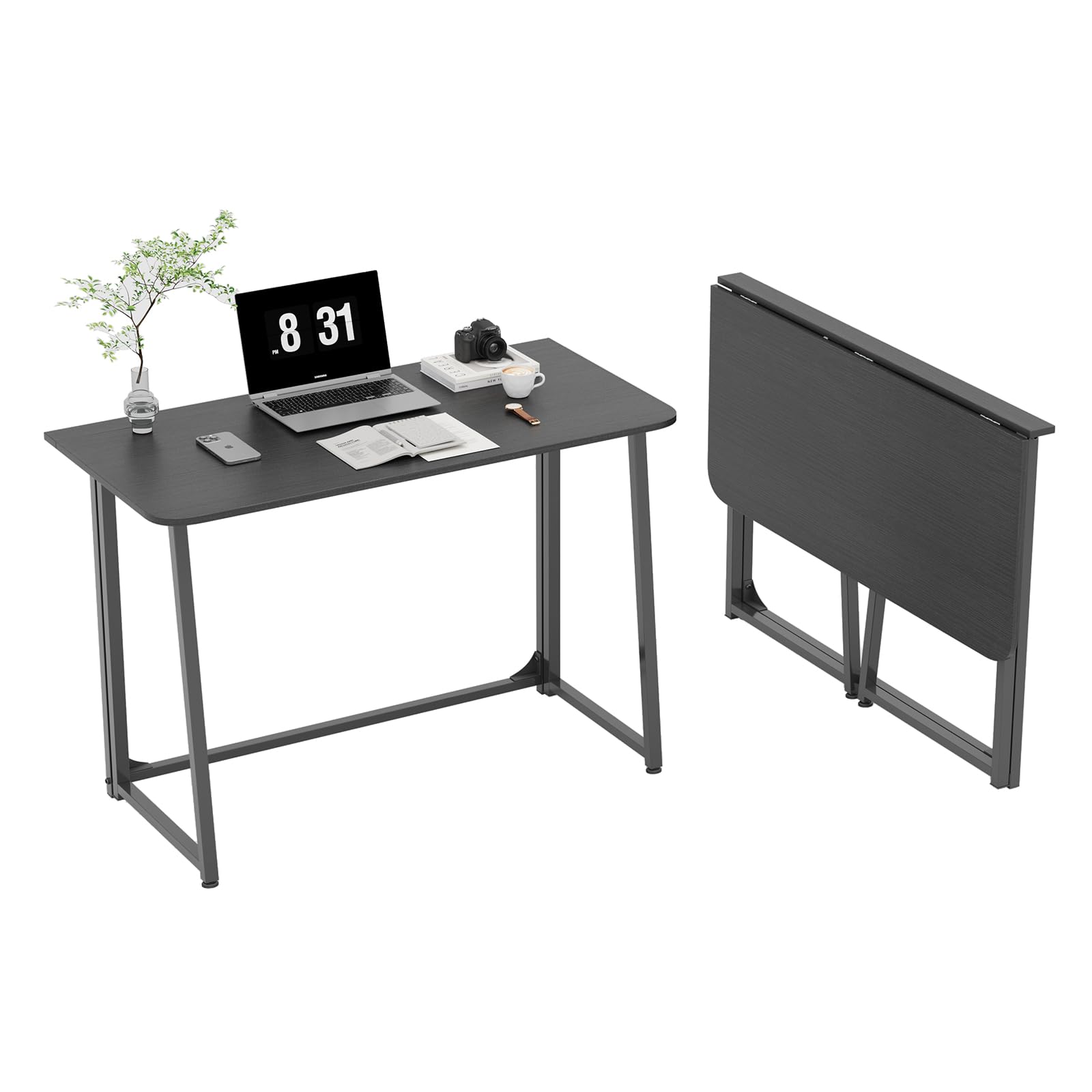 Flrrtenv Folding Desk, 31 Inch Space-Saving Portable Table for Small Spaces, Home Office, Outdoor Use, Black