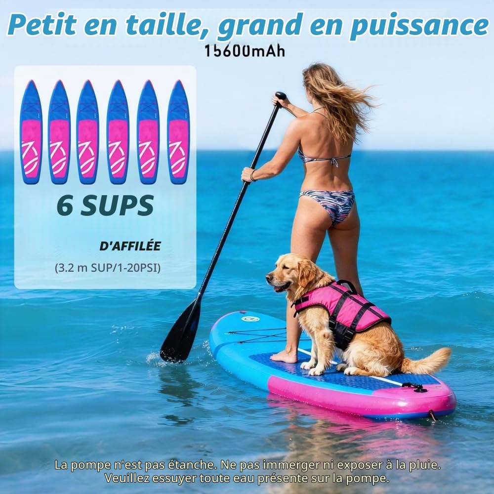 KinZon Pompe à Air Électrique 60 PSI Haute Pression pour Paddle SUP, Rechargeable Compatible Prise Voiture 12V/120W, Arrêt Automatique, Gonflage/Dégonflage, Compresseur d’Air pour Paddle, Kayak, Pneus