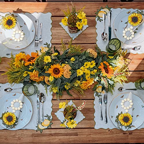 Qnneff Sunflower Napkin Rings Set Of 6 Fall Napkin Rings Farmhouse Napkin Ring Holders Wood Beads Napkin Rings Spring Daisy Flower Napkin Rings Sunflower Weeding Birthday Party Dining Table Decoration #TOP5