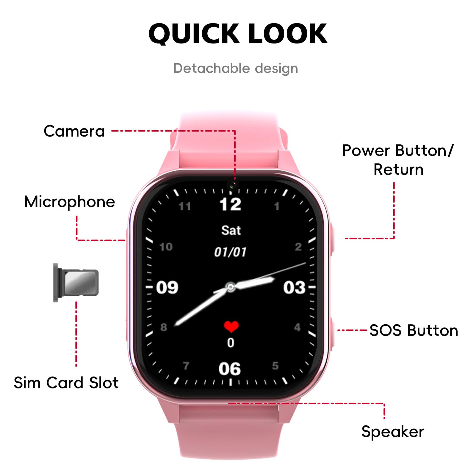 PTHTECHUS Uhr Kinder 4G, Armbanduhr mit Videoanruf, WiFi/GPS Tracker/Bluetooth Musik Schulmodus SOS Wecker, 900 MAh Lange Standby-Zeit, Kinder Smart Uhr für ab 5 Jahren, Zartes Rosa