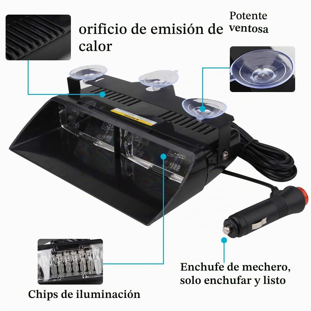 12V Azul 16 LED Alto Brillo Aplicación de la Ley Baliza de Emergencia Advertencia de peligro Luz Estroboscópico Flash Para Techo interno / Tablero de instrumentos / parabrisas con ventosa