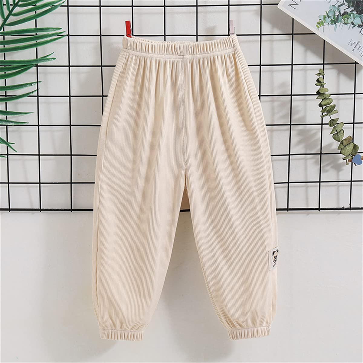 JELEUON 3 Pack of Little Kids Boys Girls Summer Spring Autumn Cotton Linen Printed Soft Trousers Casual Long Ankle Pants