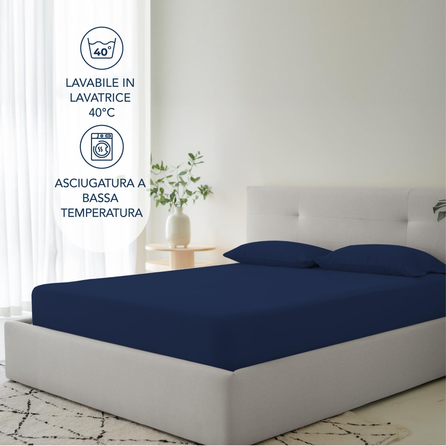 Dreamzie Lenzuolo con Angoli Matrimoniale 180x200 cm - Angoli da 35 cm per Materassi Spessi - 100% Microfibra - Blu Scuro, Certificato senza Prodotti Chimici (Oeko-TEX)