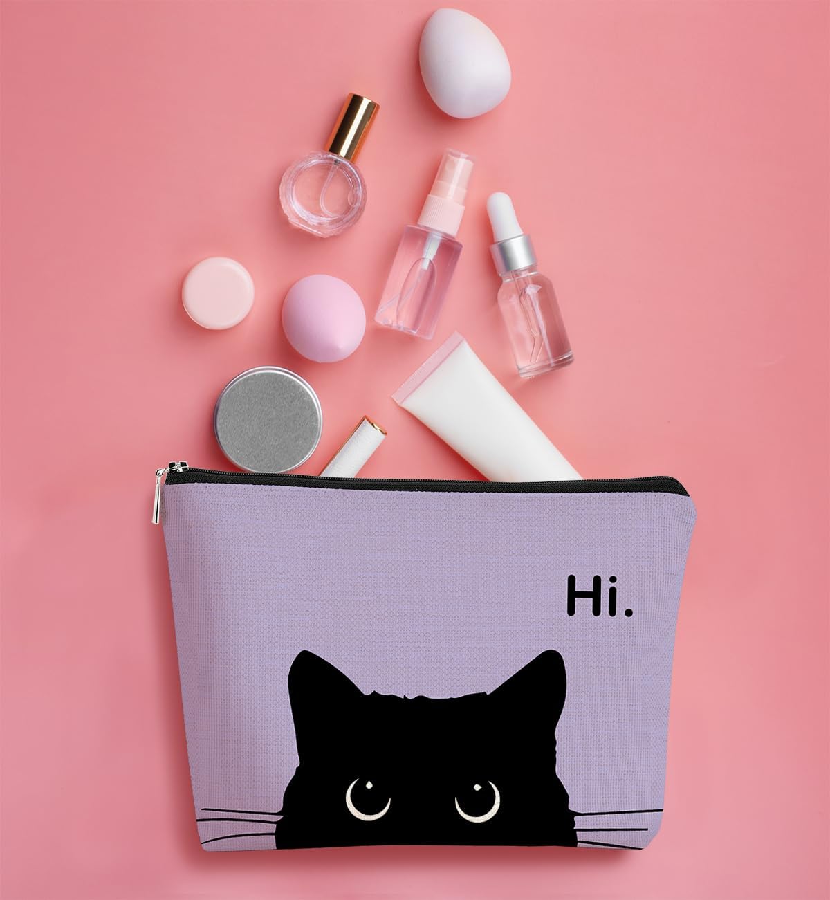 Cute Cat Makeup Bag, Black Kitty Cosmetic Pouch - Retro Stripes image 3