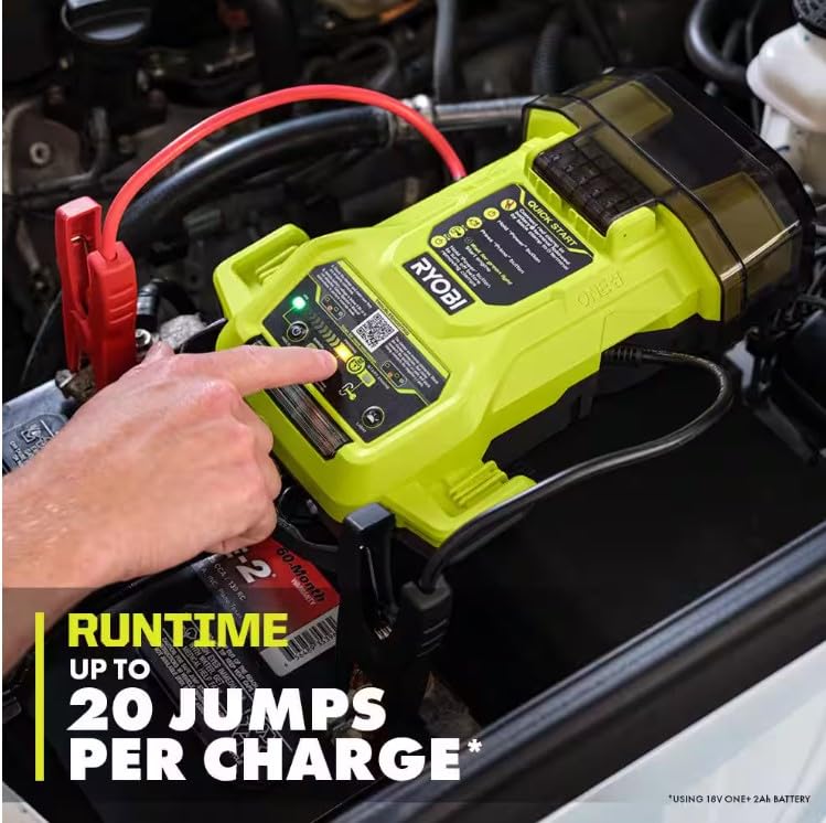 RYOBI ONE+ 18V Cordless 1600A Jump Starter with LED Work Light Kit with 2.0 Ah Battery and Charger