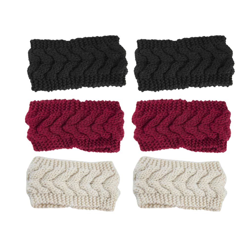 Beaupretty diadema de pelo de punto cálido trenza diadema otoño invierno crochet head wraps tocado de invierno para mujeres niñas regalo para navidad 6 piezas (beige rojo para cada 2 piezas)