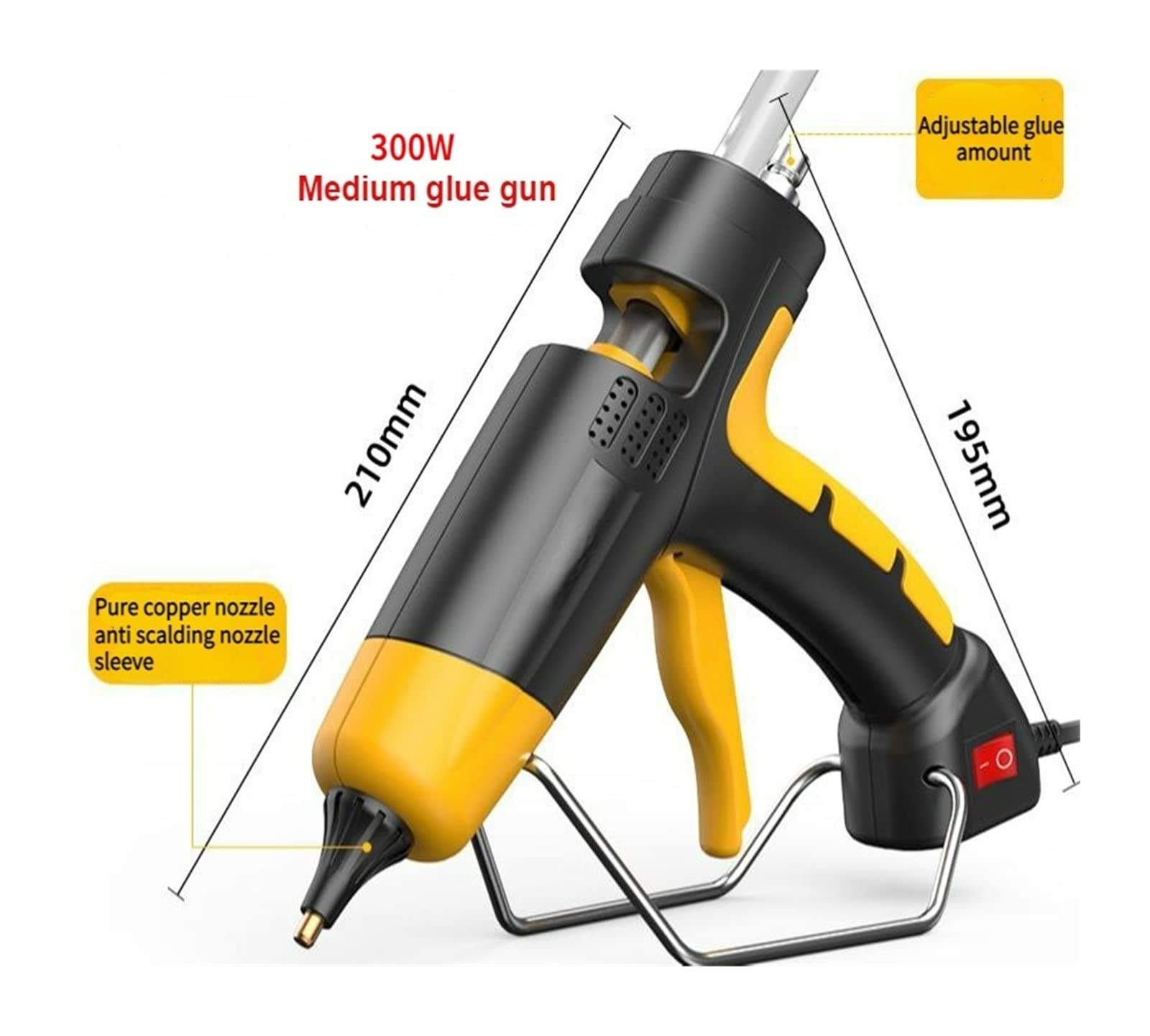 Profesjonalny pistolet do klejenia na gorąco regulowana temperatura 11mm kleje termiczne w sztyfcie narzędzia do rękodzieła DIY z miedzianą dyszą Szerokie Zastosowanie(Switch-Yellow)
