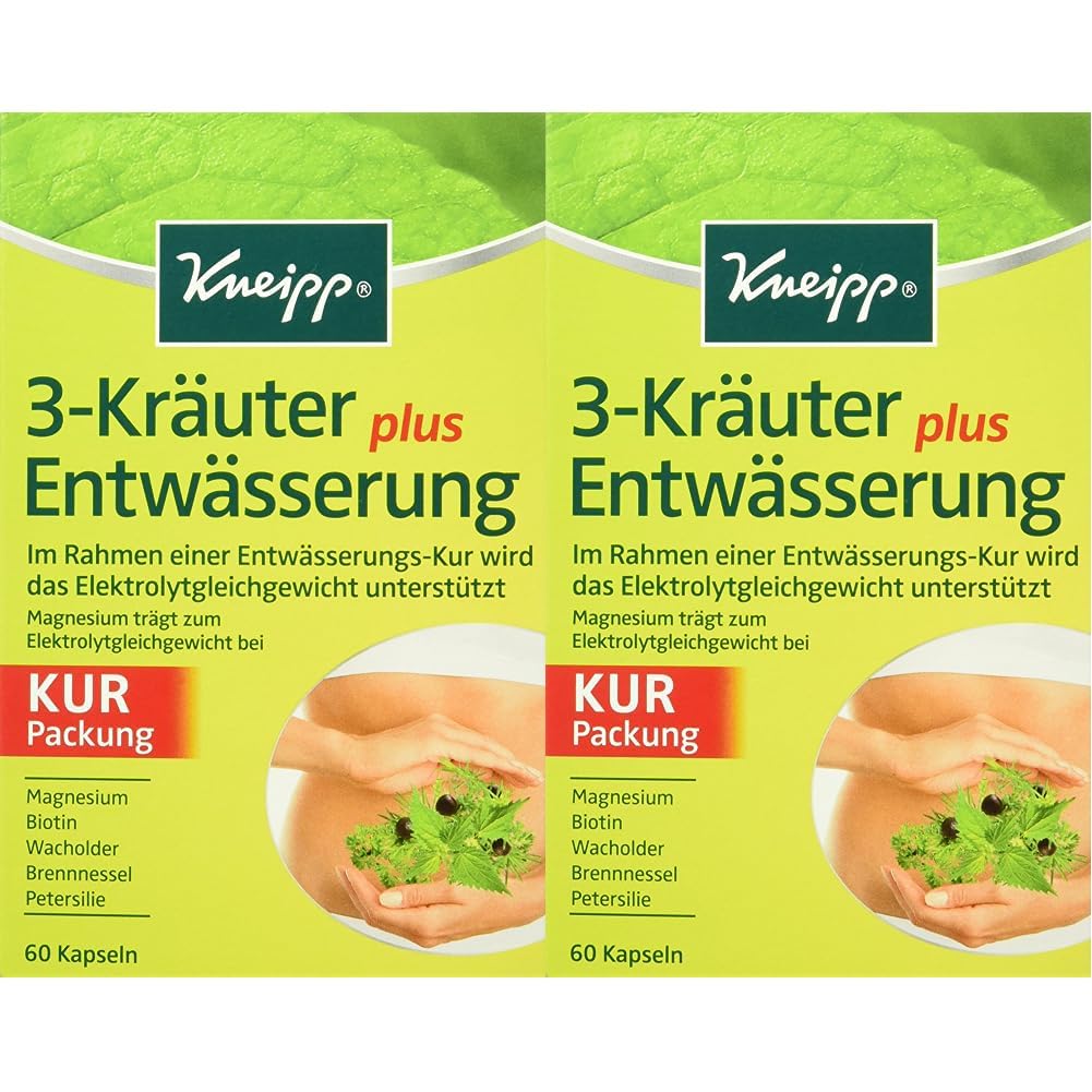 Kneipp 3-Kräuter Entwässerung Plus, 60 Kapseln, Gesundheitsprodukte für Frauen, ideal zur Sommersaison, 28 g pro Kapsel,