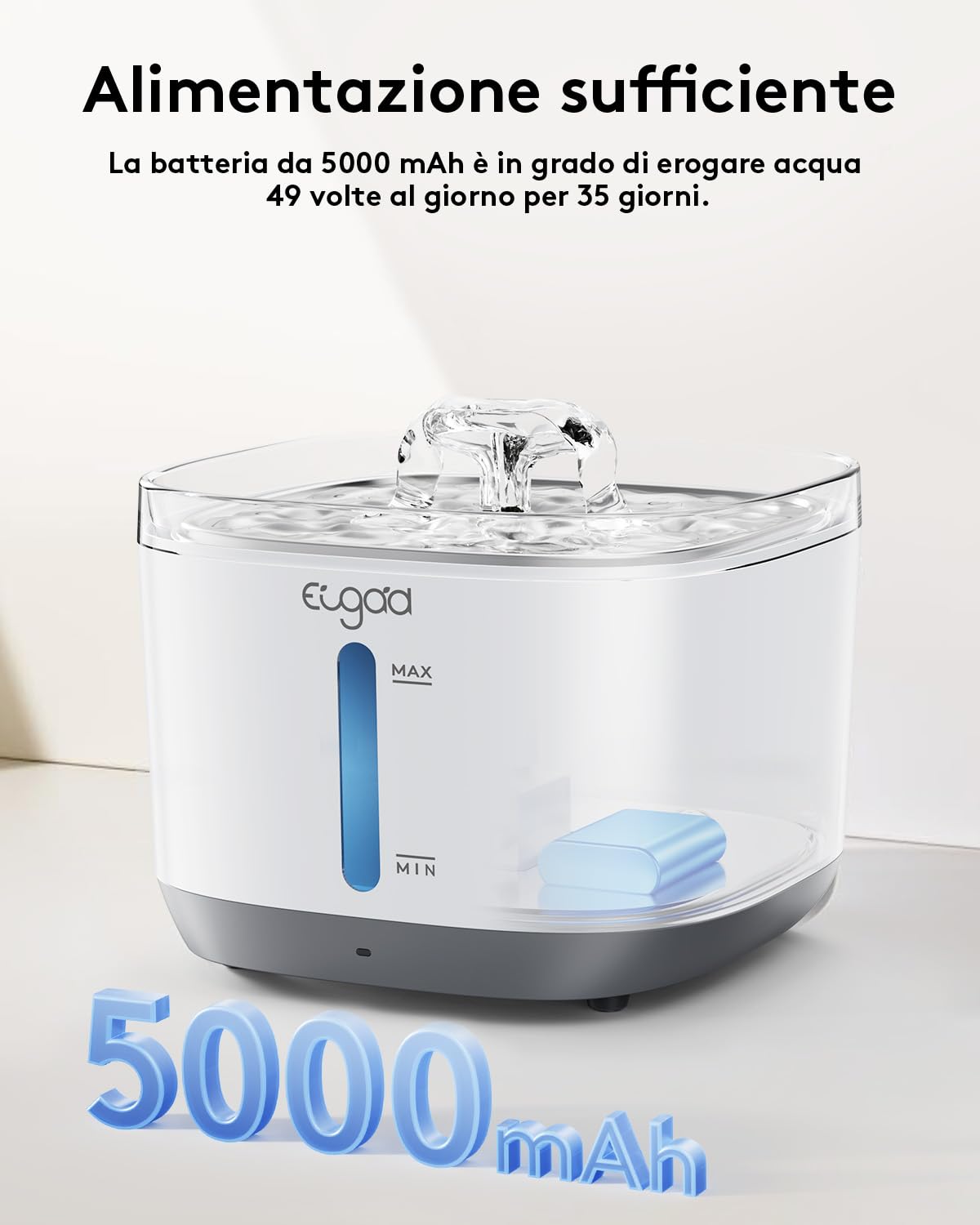 EUGAD Fontanella per Gatti Senza Fili, 2.5L Fontanella per Gatti Cani con Sensore, Distributore Acqua Gatti Acciaio Inox 304, 30dB Ultra Silenzioso,Filtraggio dei Peli Randagi,Batteria 5000 mAh