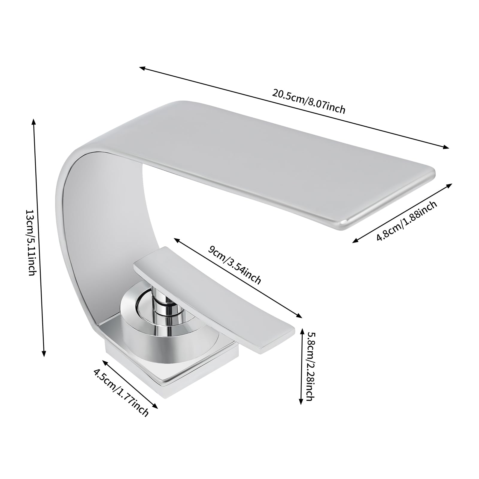 Grifo de baño con cascada, moderno grifo de acero inoxidable, grifo de lavabo con monomando, grifos para agua fría y caliente (plata)