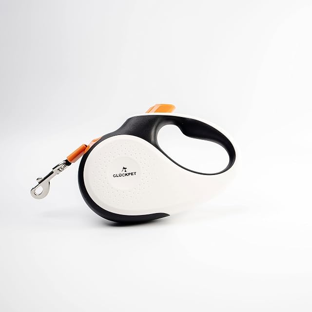 Foto 2 de 5 de Correa para Perro Extensible, Retráctil, 5 Metros, con Botón de Pausa y Bloqueo, S, Blanco, Negro y Naranja