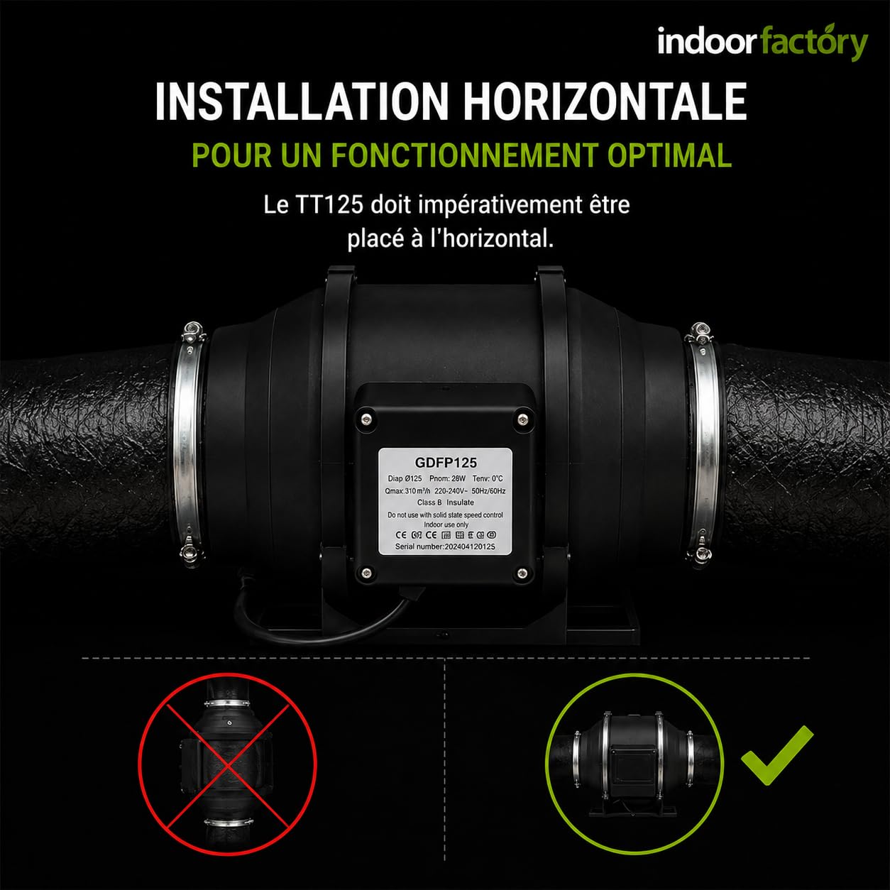 TT125 – Luftabzug Ø 125 mm – Rohrventilator 310 m³/h – Rohrabzug für Belüftung, Innenanbau, Werkstatt, Garage – EU-Stecker