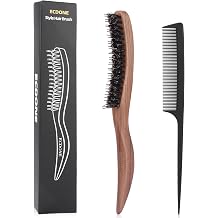 Slick Back Brush & Hair Styling Comb Volumizing Teasing Brush - Natural Boar Bristle for Distributing Products Evenly, Eliminates Frizz and Creates Sleek, Side Part Styles