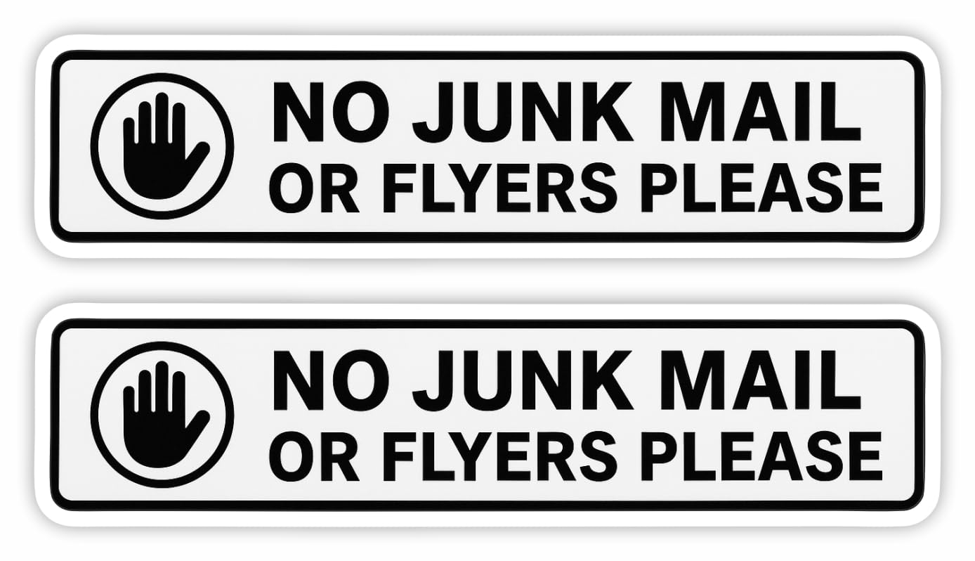 Inkati Gloss White No Junk Mail Sticker For Letterbox Door Or Window/Effective Deterrent For Nuisance Junk Mail And Leaflets/Weatherproof Removable & Wipeable