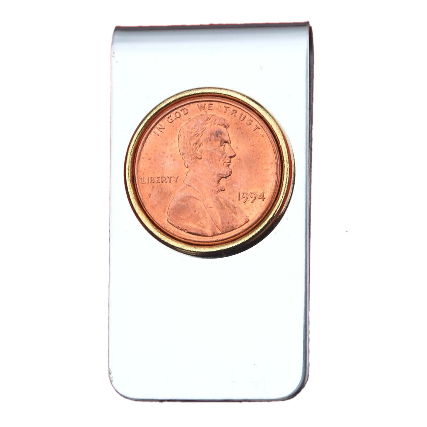 US 1994 Lincoln Small Cent BU Uncirculated Penny Coin Stainless Steel Gold Silver Two Tone Money Clip NEW - Lucky Penny