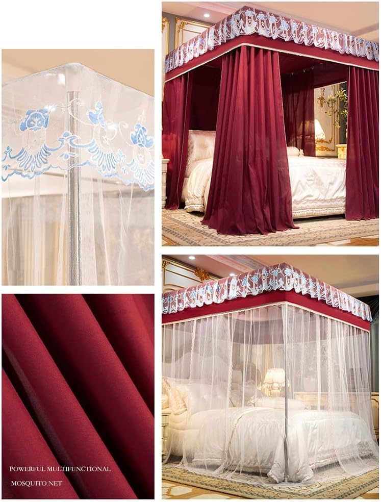 Decoración de dormitorio con soporte y cortina de cama four seasons rosa 2