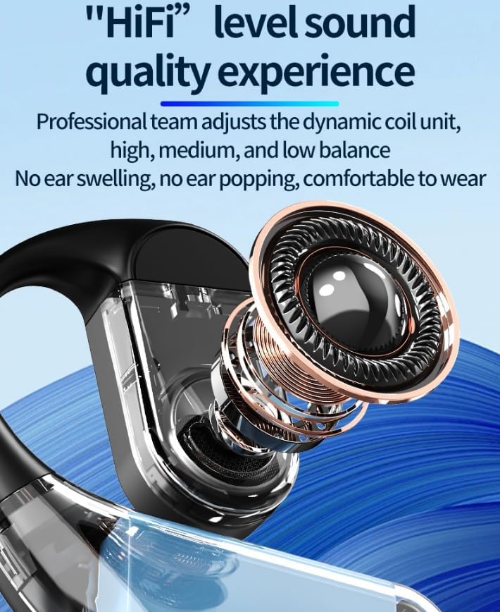 Wireless Bluetooth Earpiece Earbud with Earhook Headphone Sports Single Earphone 12 Hours of Music Time Bone Conduction Headset Handsfree Truck Driver with Mic for Business Working Fitness,Blue