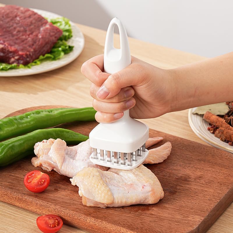 Meat Tenderiser Pin Tool Stainless Steel Pin Manual Steak Hammer Tool, Meat Loosening Pin for Kitchen Cooking Chicken Breast Steak, Pork, Chicken, Fish, Beef (White)