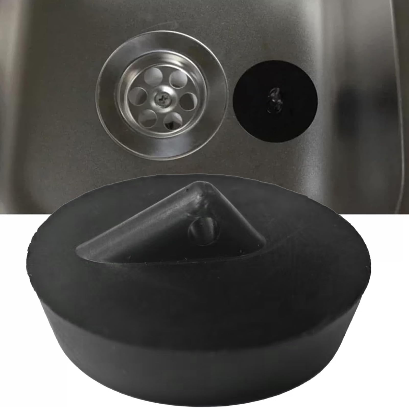 Dreamil Korki do odpływu, 2 sztuki, gumowe zatyczki do zlewu z łańcuchem stoperowym ze stali nierdzewnej, do wanny, kuchni, łazienki, kolor czarny (42-50mm)