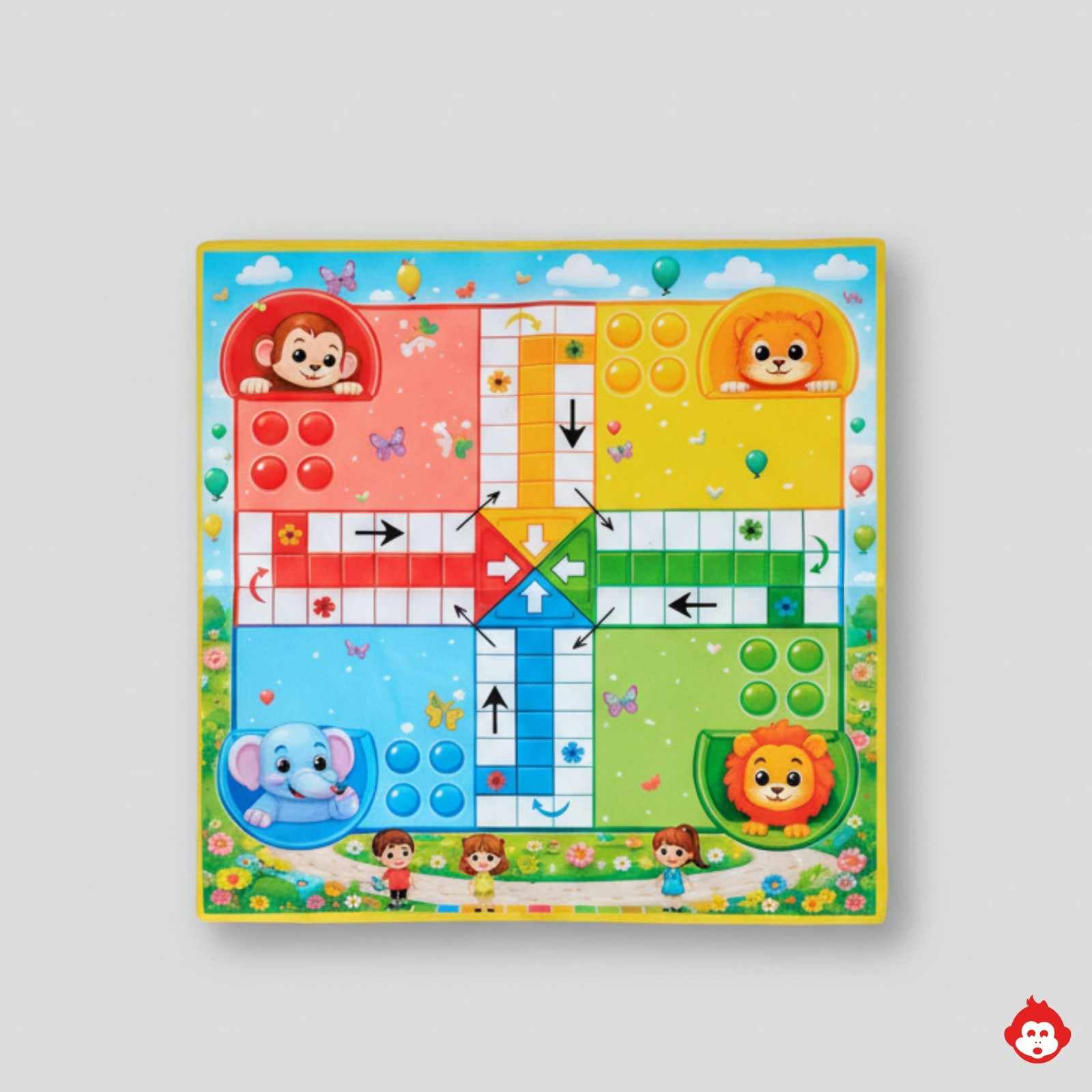 Braintastic Play Mat Duo 2-in-1 Reversible Ludo and Snakes and Ladders Fabric Board Game for Kids, Multicolor, 17x17 Inch 4