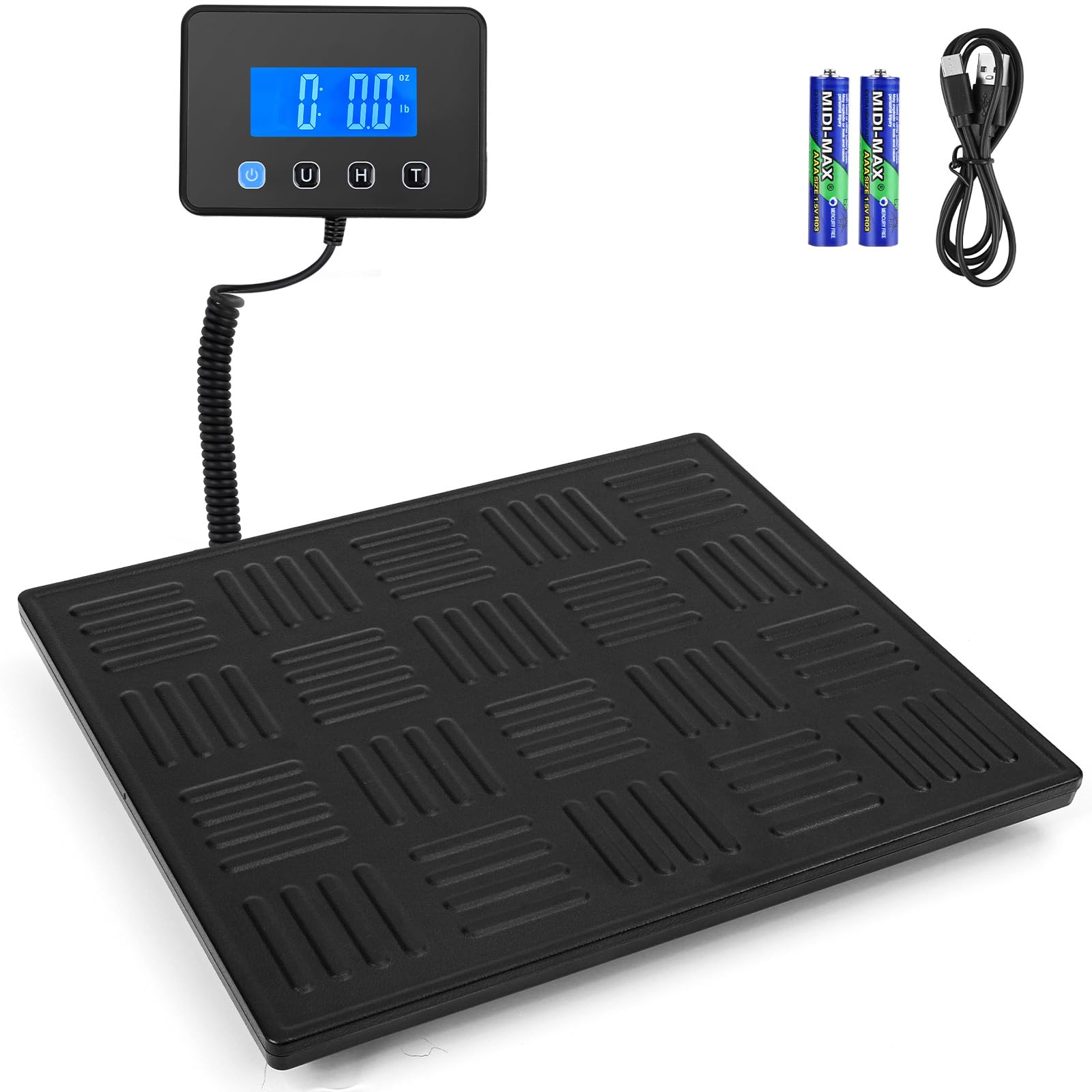 Báscula Digital, 50g-300kg Balanza Postal, Balanza de Envíos con Función de Retención y Tara para Paquetes Equipaje de Almacén, Plataforma de Aleación Duradera, Pantalla LCD Externa