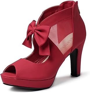 GATUXUS Open Toe Women Platform High Heel Shoes Bows Strappy Sandals, Red, 10 Price In India